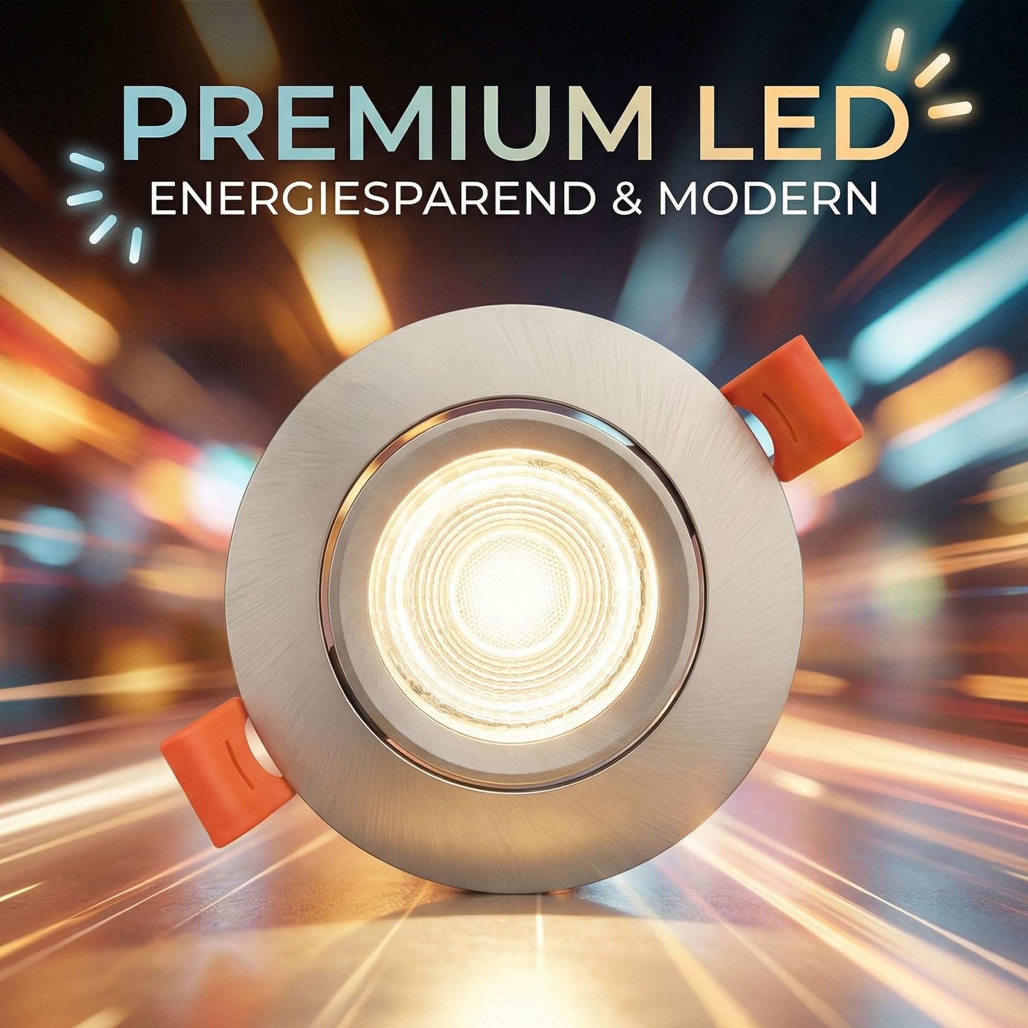 Maxkomfort 6er Set LED Einbaustrahler 230V Ultraflach, 3 Lichtfarben - 3000K/4000K/6500K, 7W Leuchtmittel austauschbar, Deckenspots IP20 silber, Einbauspots Ø85mm
