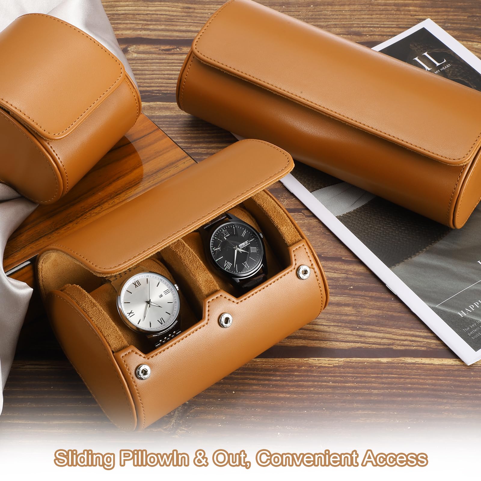 Custodia da viaggio per orologio da uomo in pelle, astuccio arrotolabile per orologio, scatola portaoggetti portatile per orologio, ideale per Natale, compleanno e anniversario, con 3 scomparti (mar