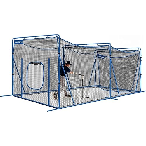 Batting Cage Net with Metal Frame, Baseball Softball Practice Hitting Net