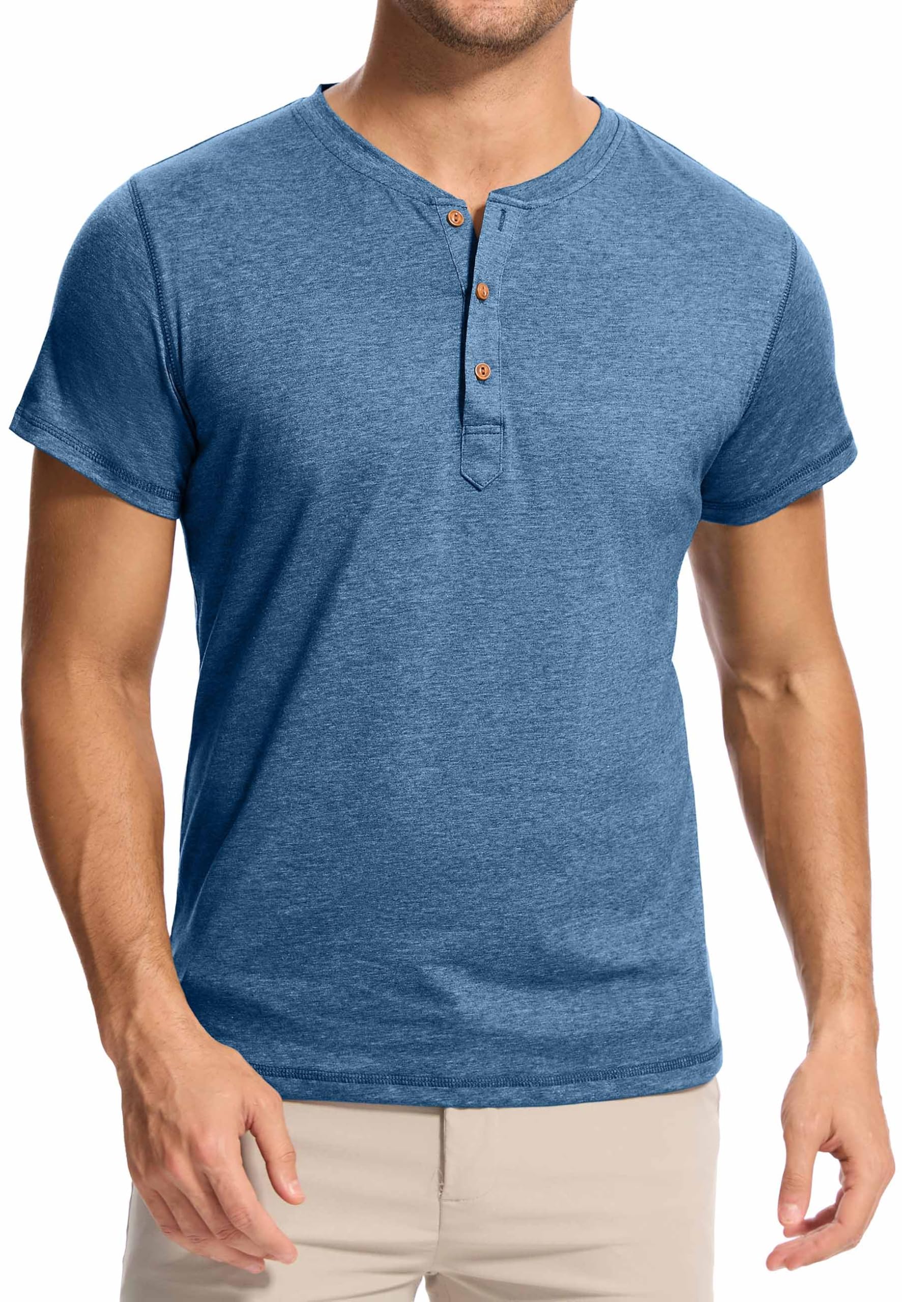 T-Shirt Homme à Manches Longues en Coton Chemise Léger de Golf Tennis Outdoor Style Décontracté D'Été Sport Henley Shirt Regular Fit avec Boutonnière à 3 Boutons