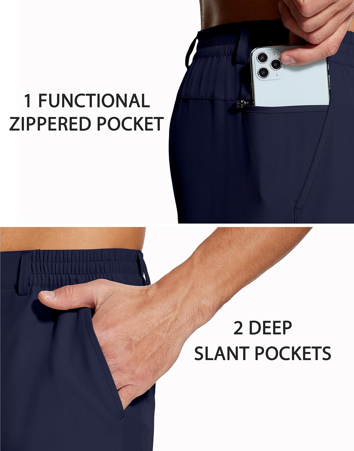 Mens Casual Dress Shorts 9 Inch Elastic Waist Quick Dry Lightweight Khaki for Travel Golf Work with 3 Pockets Navy M - Image 4