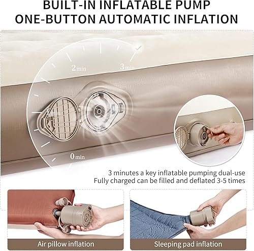 Miniatura 5 de Naturehike Colchón de aire estrecho tamaño King con bomba eléctrica incorporada, colchón inflable extra ancho de 79 x 71 pulgadas para el hogar,