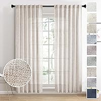 Vista 44 de Cortinas de lino blanco con pestaña trasera de 108 pulgadas de largo, 2 paneles para sala de estar, cortinas de estilo rústico bohemias, filtro