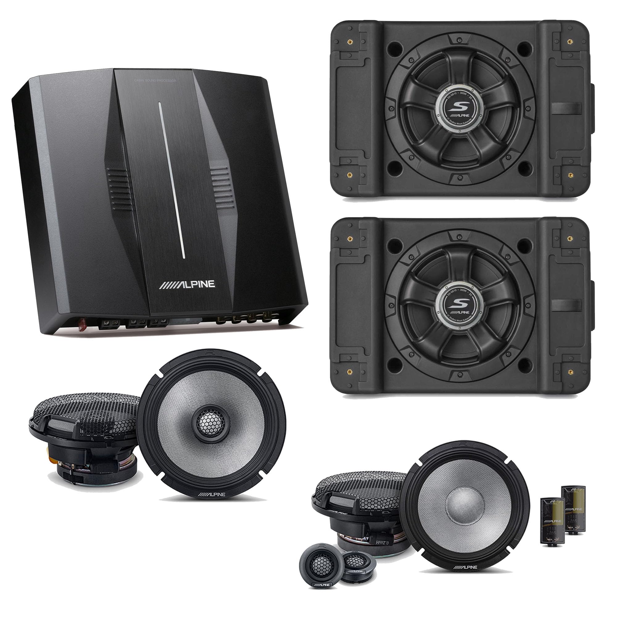 Alpine PXE-C80-88 OPTIM8 8-Channel Hi-Res Digital Sound Processor Amplifier w/ (2) SS-SB12 Subwoofer, R2-S65C & R2-S65 Bundle