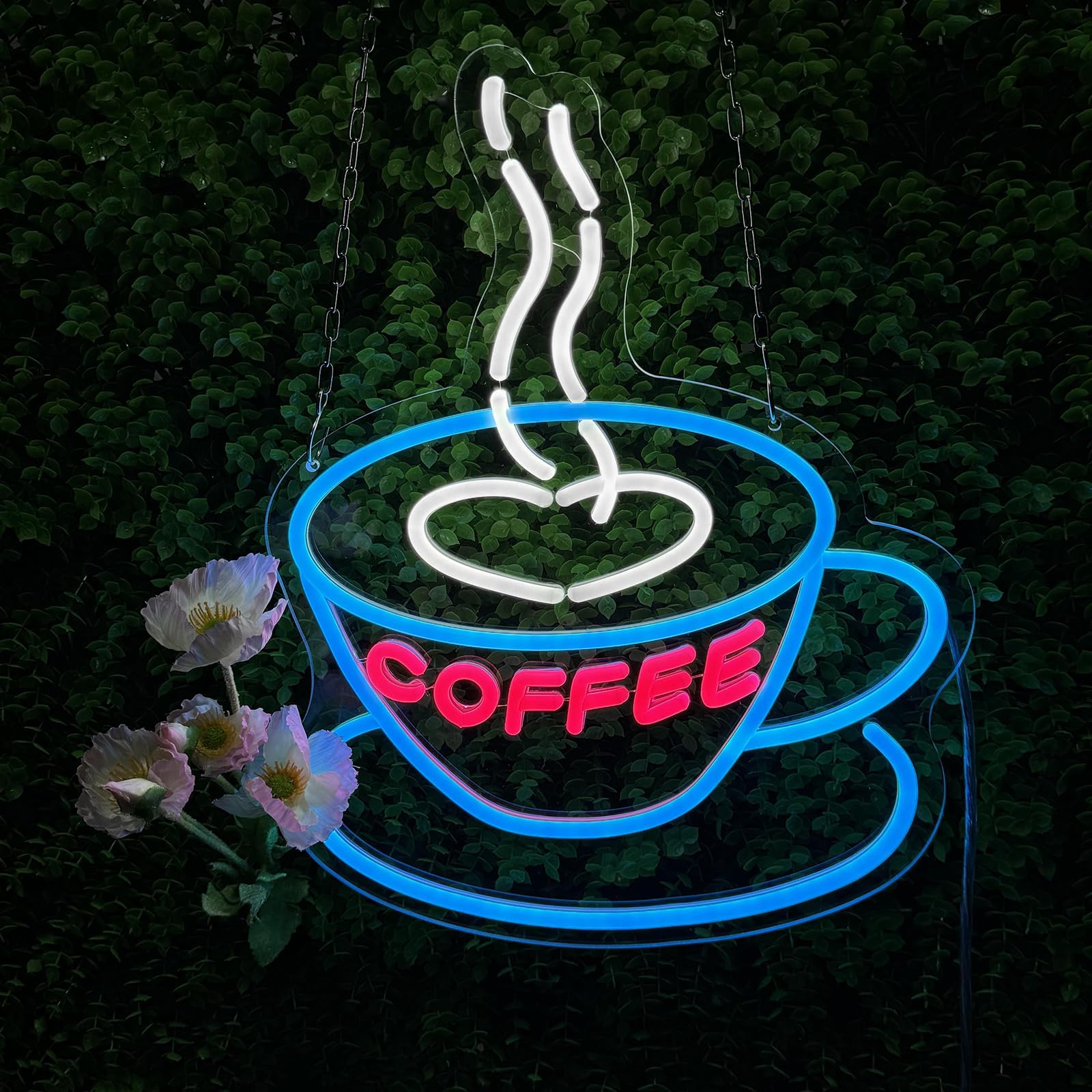 YALLOVE Coffee Neon Sign, Dimmable Dancing LED Coffee Neon Sign with Remote Control for Cafe Shop, Coffee Bar, Restaurant Shop Wall Decor (Cut to Shape, 16.5 * 13 * 0.43 inches)