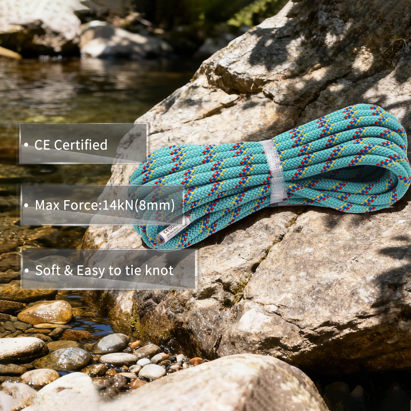 NewDoar UIAA-Zertifizierter Statisches Kletterseil 14KN 8mm Hochfeste Reepschnüre 10M/20M/30M/50M Sicherheitsseil für Klettern,Höhenrettung,Outdoor-Überleben,Bergsteigen, Abseilen, Höhlenerkundung