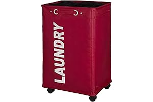 Laundry Hamper with Wheels, Sorter, Slim Red