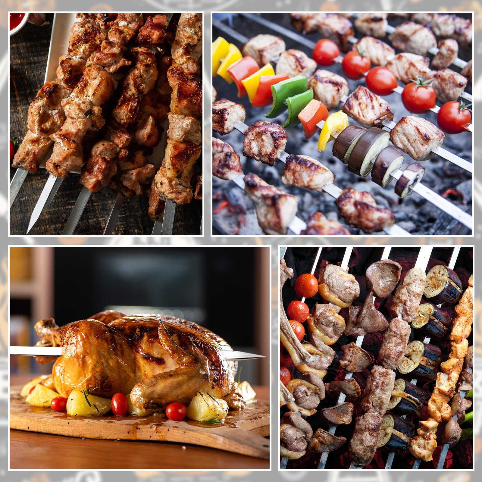 8 Pezzi Spiedini in Acciaio Inox con Manici in Legno, Spiedini di Carne Lunghi 55 cm, Spiedini per Barbecue Riutilizzabili, Accessori Barbecue per Utensili Barbecue
