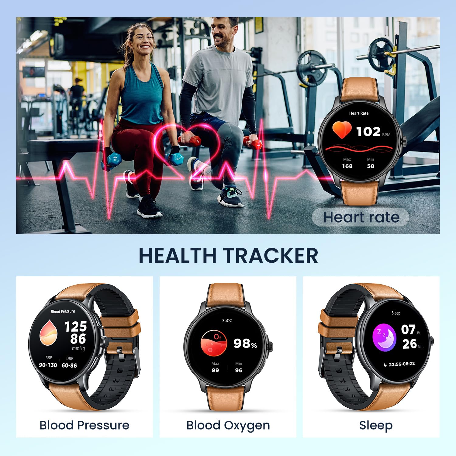 Orologio Smartwatch Uomo Fitness Tracker: 1.43" Rotondo Smart Watch con Chiamate Bluetooth Pressione Sanguigna SpO2 100+ Modalità Sport IP68 Impermeabile Contapassi Orologi Compatibile per Android IOS