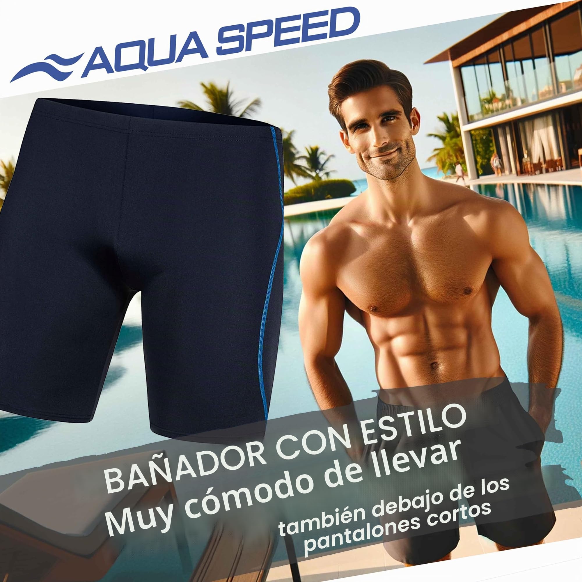 Aqua Speed - Set - Bañador de Hombre Blake REVO | Jammer | Protección UV | Resistente al Cloro