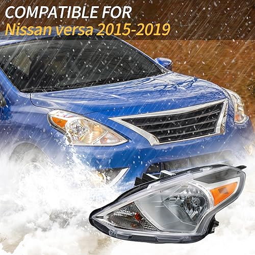 Miniatura 9 de Conjunto de faros delanteros para Nissan Versa 2015, 2016, 2017, 2018, 2019, repuesto para Nissan Versa (carcasa cromada de repuesto)