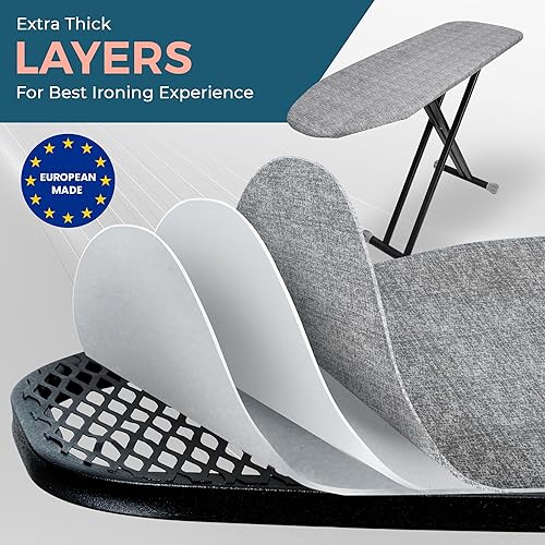 Miniatura 5 de Tabla de planchar compacta extra resistente tamaño matrimonial, fabricada en Europa con patas extra gruesas que no se sacuden, mesa antideslizante