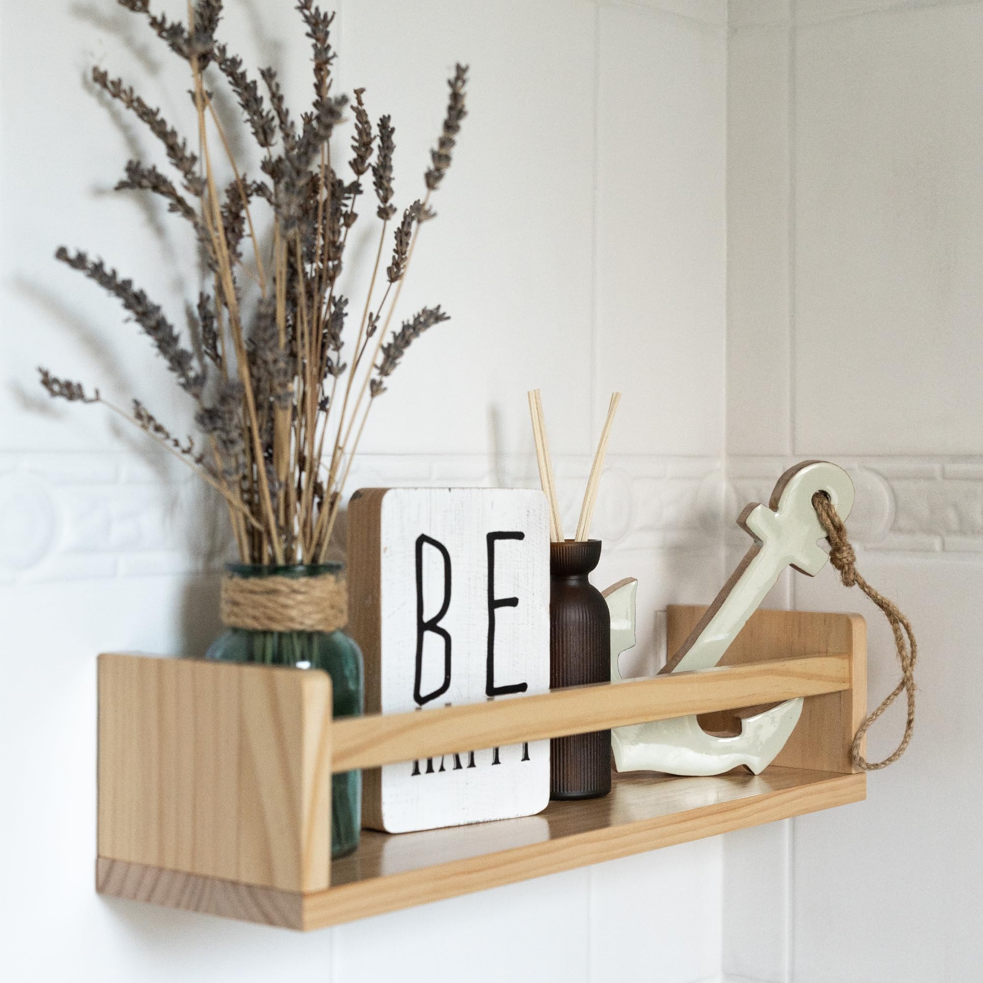 MaLa - 3er Set Natur Bücherregale aus Massivholz – Schweberegal Kinderzimmer Badezimmer Küche Wohnung – Montessori Wandregal für Spielzeug Bilder und Bücher | Abgerundete Ecken