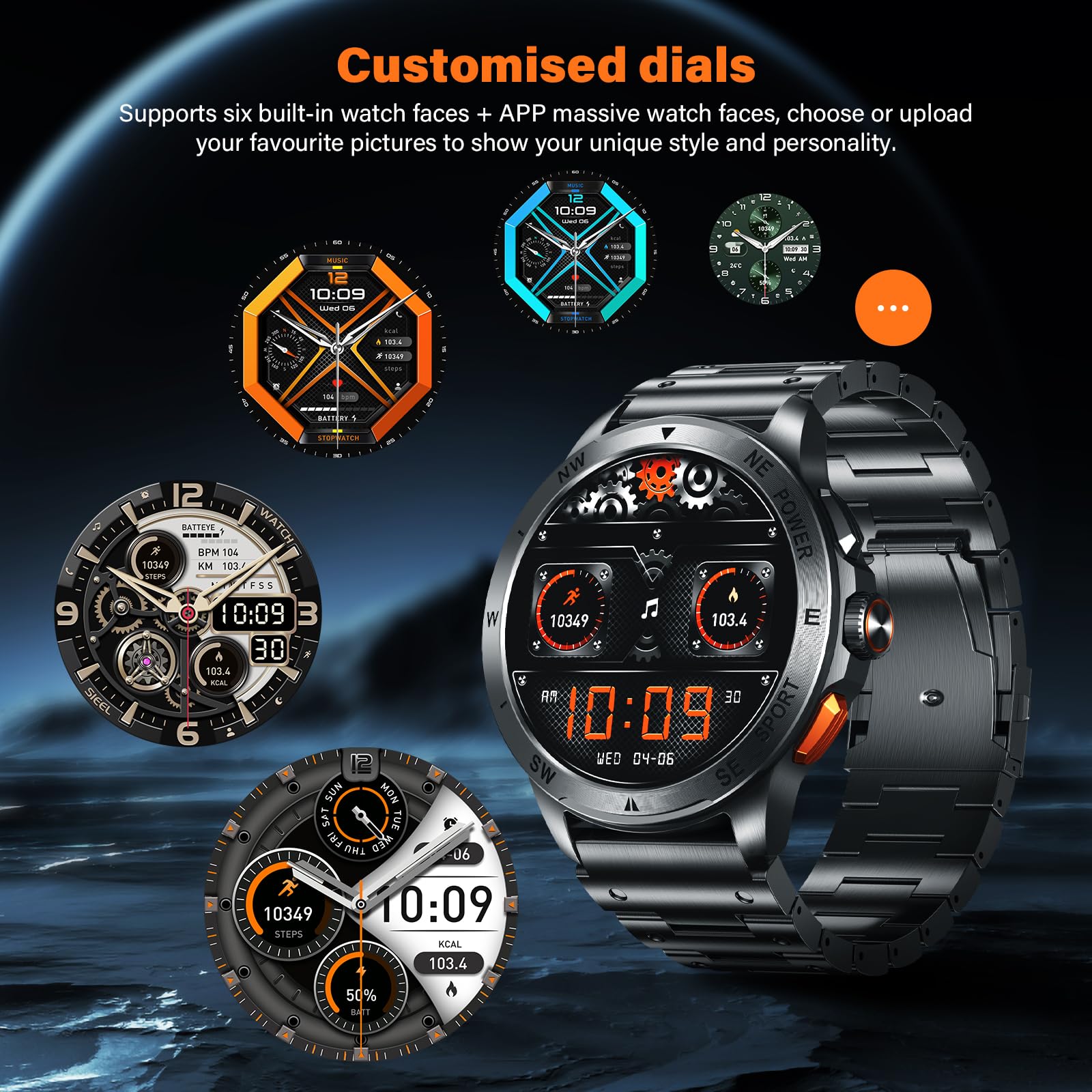 Smartwatch Herren, 1,43" AMOLED Display Fitnessuhr mit Bluetooth Telefonfunktion, 24/7 Herzfrequenzmessung, SpO2-Monitor, 100+ Sportmodi, IP68 wasserdicht, Schlafanalyse, kompatibel mit Android & iOS