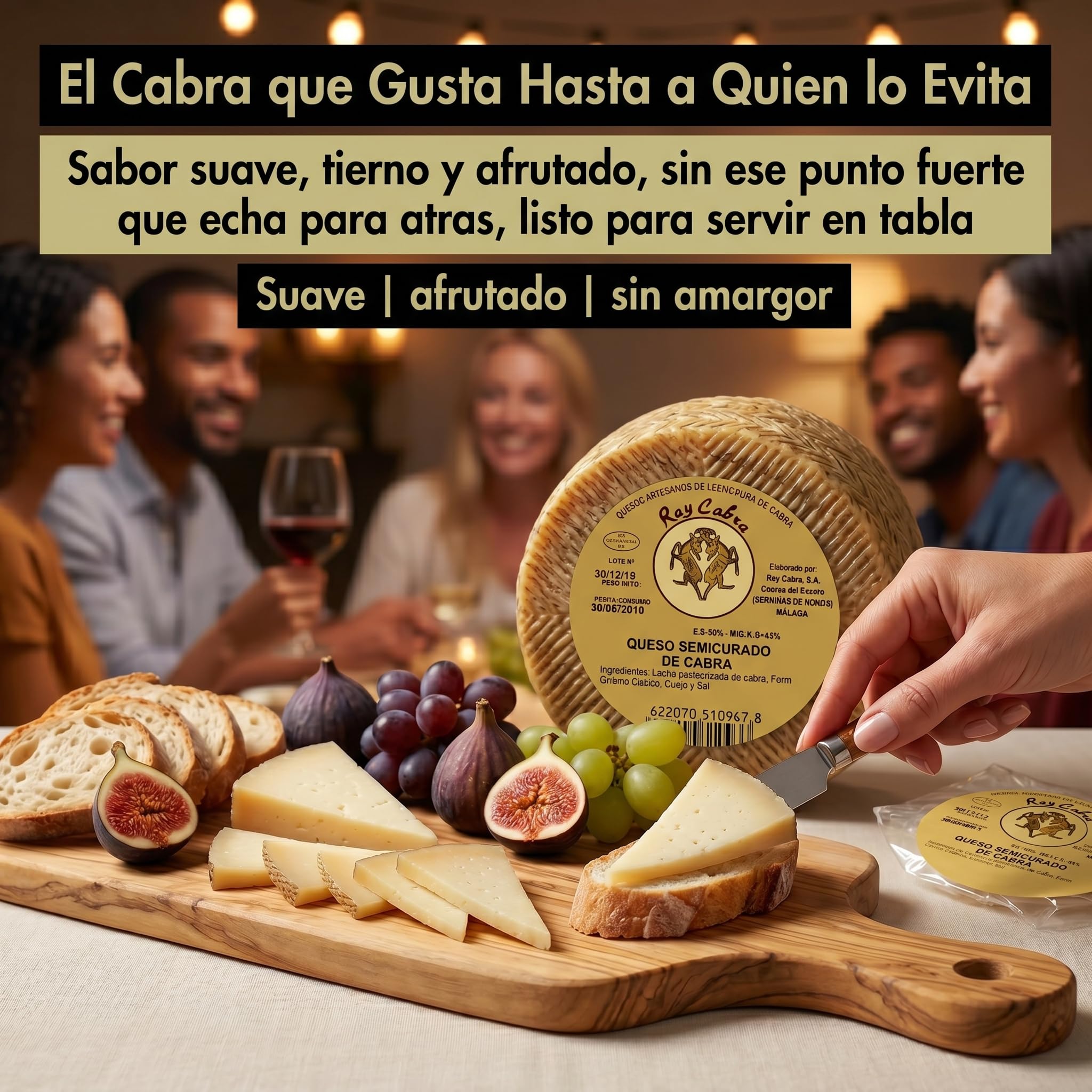 SABE A SABAS Queso Semicurado Rey Cabra Curado Artesano Pieza Entera 2 kg Leche Pasteurizada Sabor Suave y Afrutado Serrania de Ronda Ideal para Tabla Aperitivo Maridaje Regalo Tapas Sin Gluten