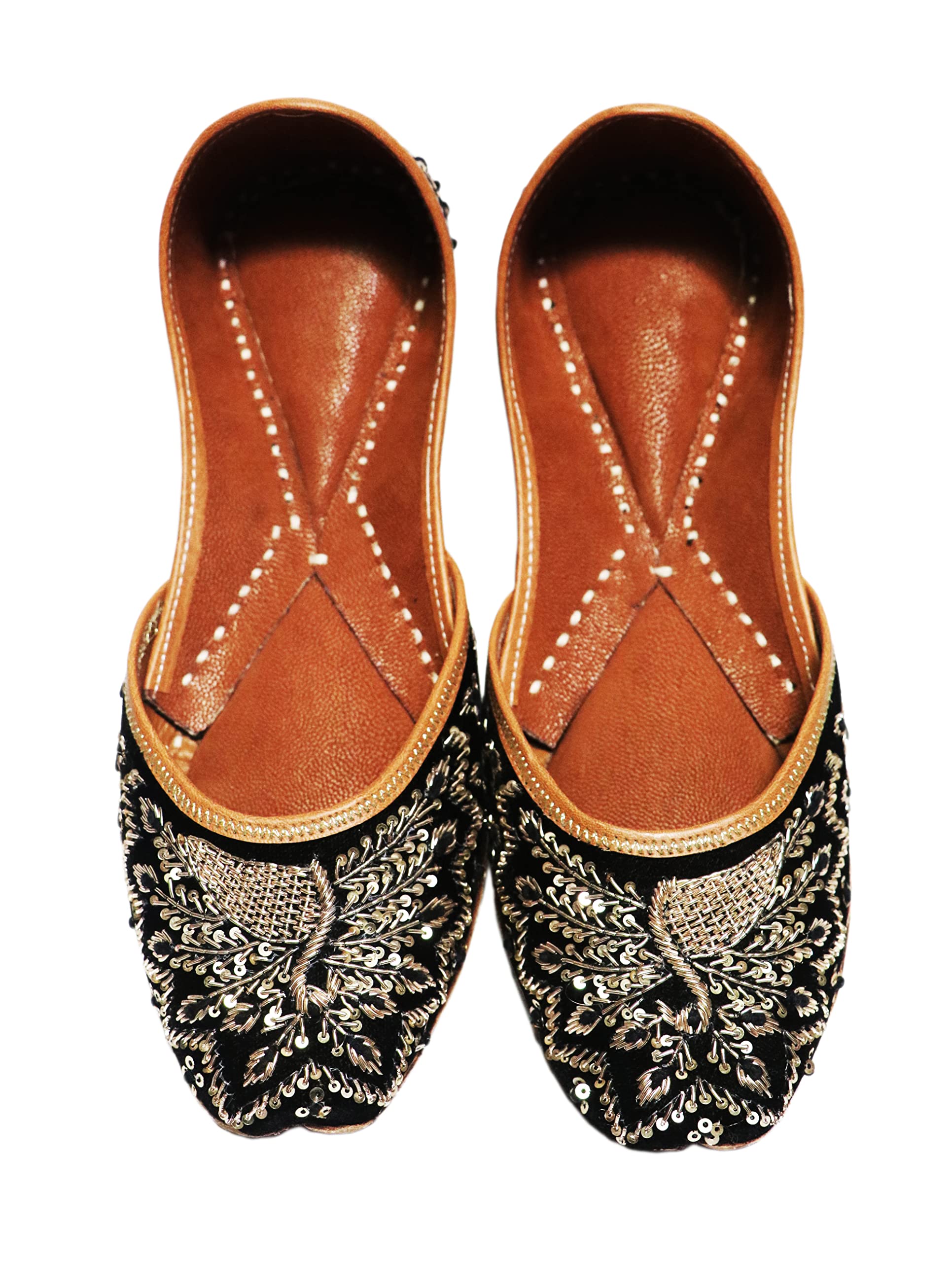 Women's Black Velvet Jarkan Punjabi Jutti- Handcrafted Leather Jutti with Double Cushion-image-6