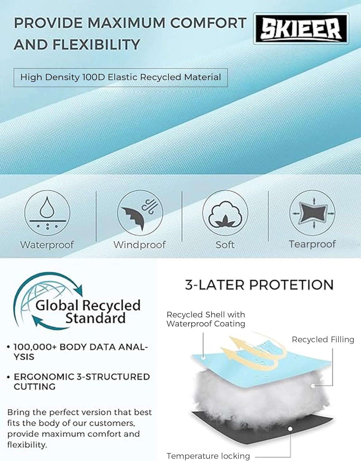 Skieer Women's Waterproof Ski Jacket Warm Snow Winter Coat Mountain Windproof Hooded Raincoat - Image 5