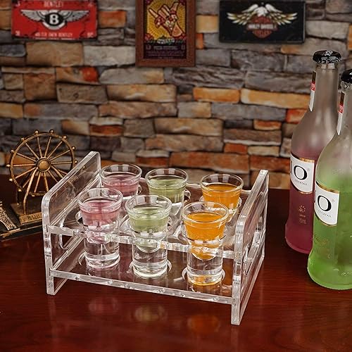 Miniatura 4 de D&Z Bandeja de vidrio acrílico para servir con 6 vasos de chupito transparentes de tequila de base pesada de 1 oz