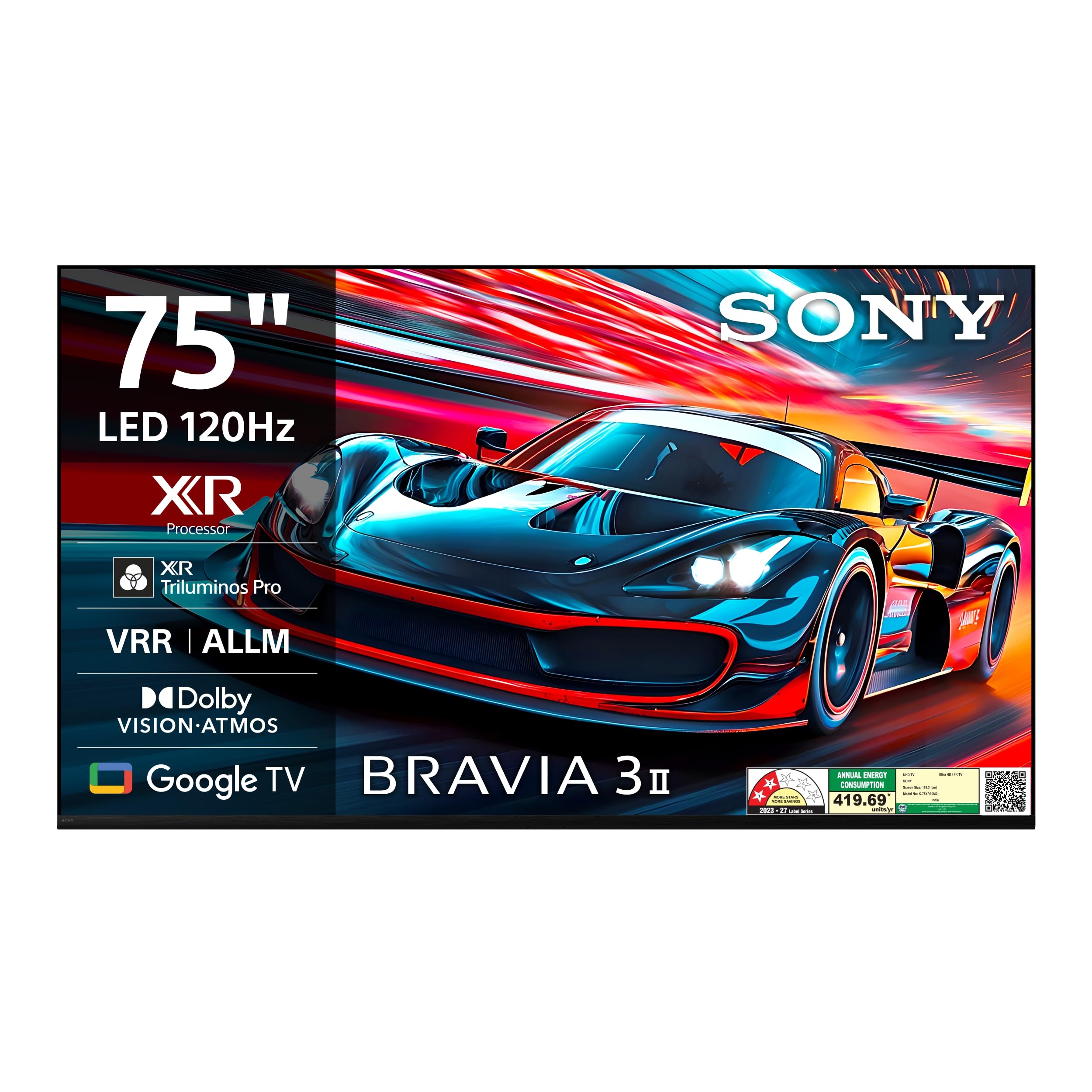 Sony 189 cm (75 inches) BRAVIA 3II Ultra HD Smart LED Google TV K-75XR30M2