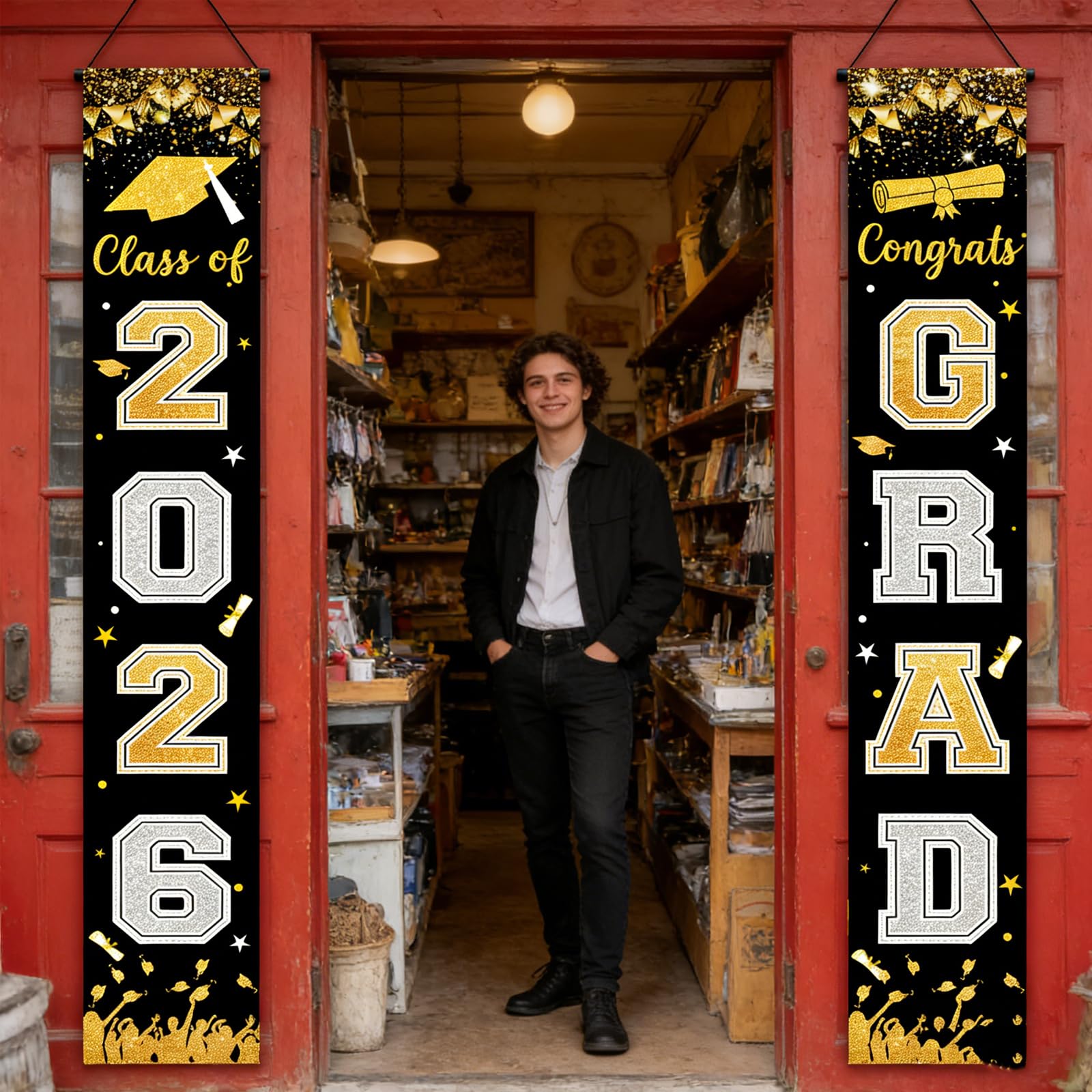 Graduation Decorations Class Of 2026 Banner Black And Gold Backdrop Banner - Image 7