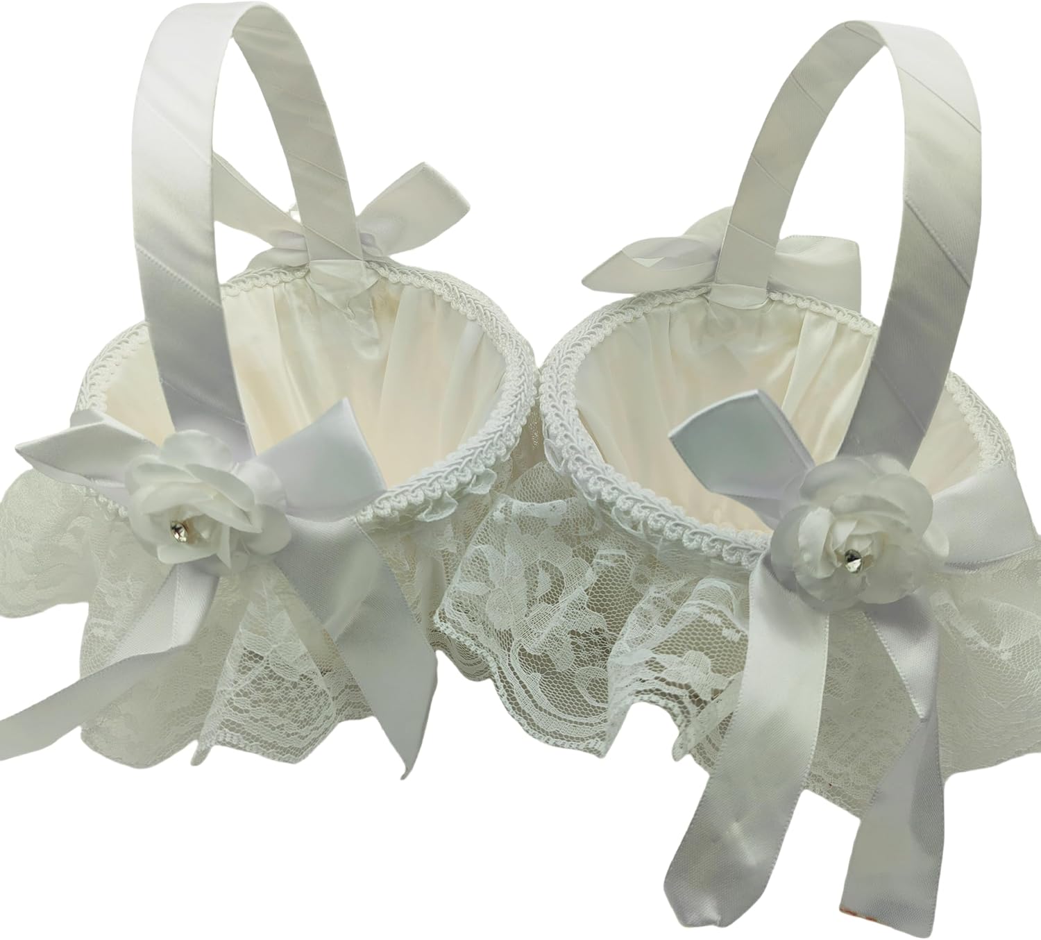 2 PCS Wedding Flower Girl Baskets,Creative Hand-held Lace Rhinestone Flower Baskets for Flower Bride/Kids Wedding Ceremony Party Accessories (C)