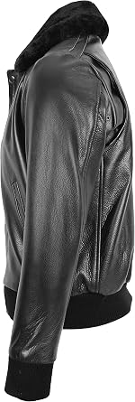 Mens Leather Bomber Jacket Removable Collar Pilot Aviator Leroy