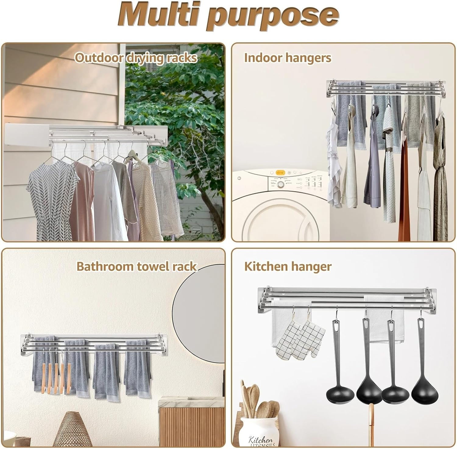 Compatible Stainless Steel Collapsible Wall Mount Drying Rack for Laundry