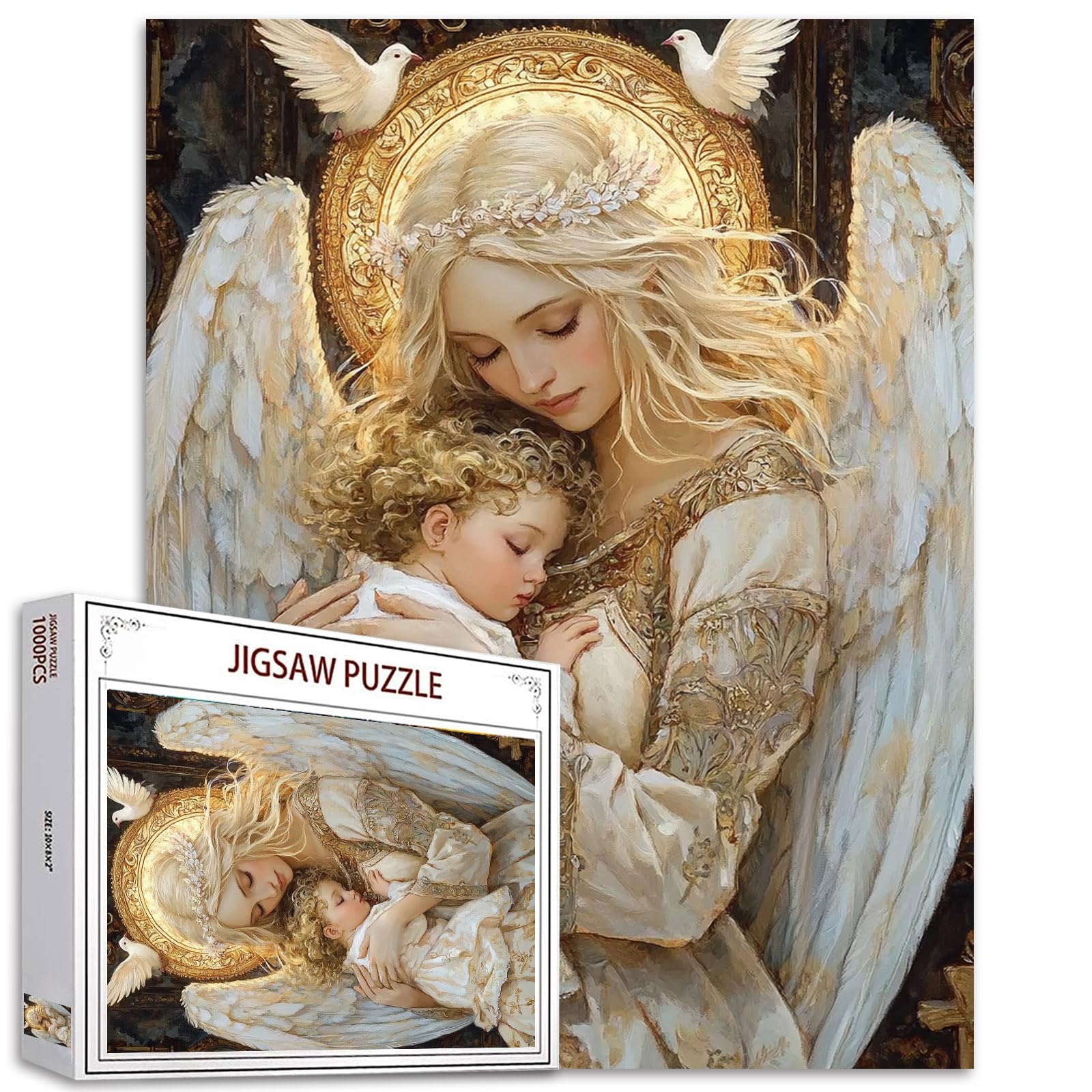 1000 Piece Mother Mary Jigsaw Puzzles for Adults Woman Wings Baby Puzzle Christianity Religions Puzzles Challenging Family Activity Games Colorful DIY Craft Puzzle for Home Decor Gifts