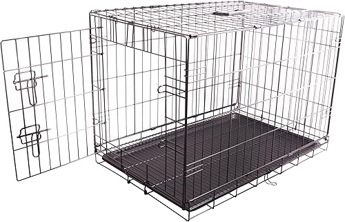 FOURPAW Caja de perro duradera y plegable de alambre de metal con bandeja, puerta individual, 30 x 19 x 21 pulgadas, color negro
