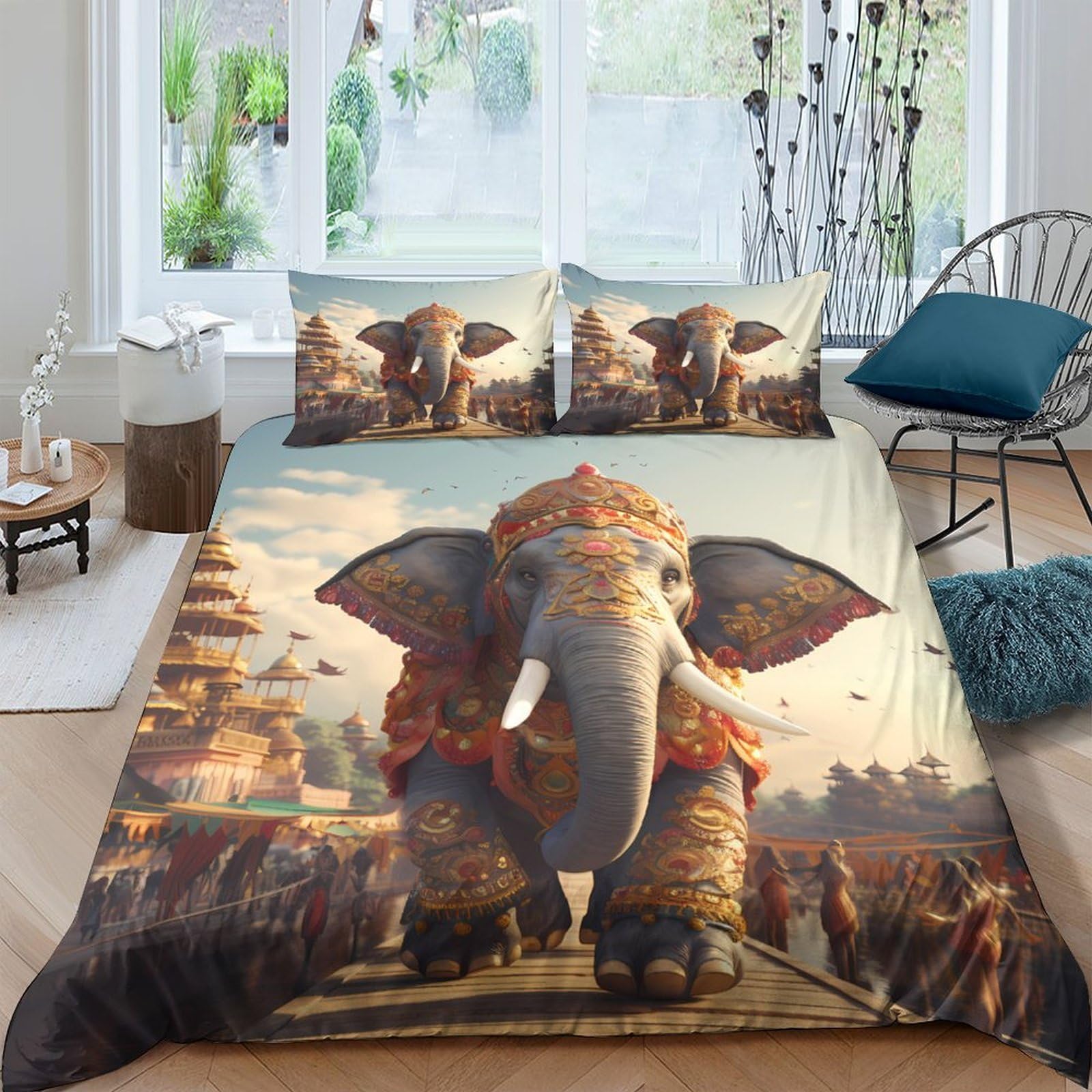 Ctjqhvkz Style-8 3D Printed Majestic Elephant Fitted Sheet Microfiber Soft Animal Bed Cover For Bedroom Guest Room Dorm Mattress Protection Single（135X200cm）