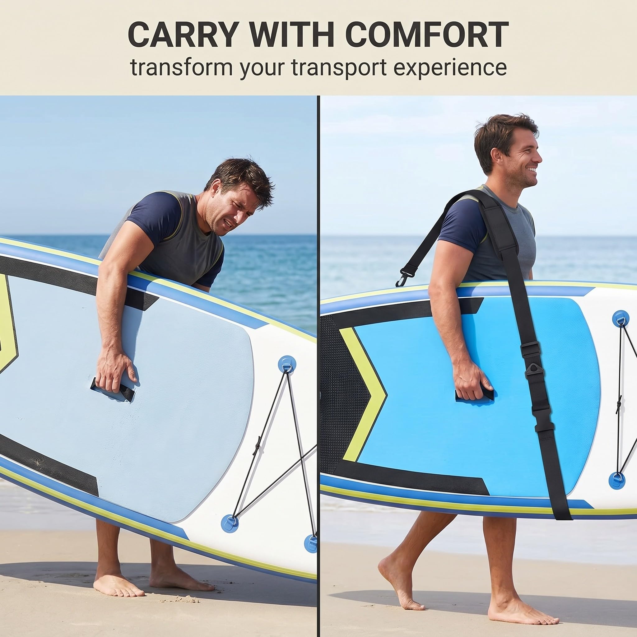 Fascia Trasporto Professionale per Tavole da Surf e SUP, Cinghia Regolabile con Imbottitura Comfort per Paddleboard, Longboard, Canoa e Attrezzature Nautiche, 1 Set