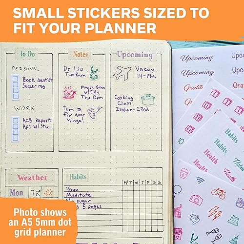 Miniatura 6 de Simple Productivity - Calcomanías para planificador semanal (coloridas), 30 hojas de calcomanías para escribir y transparentes, mini calendarios,