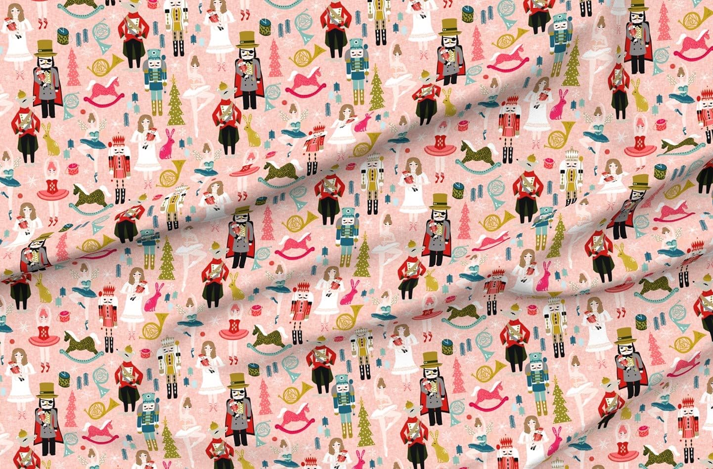 Spoonflower Fabric - Nutcracker Ballet Xmas Holiday Christmas Ballerina Printed on Polartec(R) Fleece Fabric by The Yard - Sewing Blankets Loungewear and No-Sew Projects