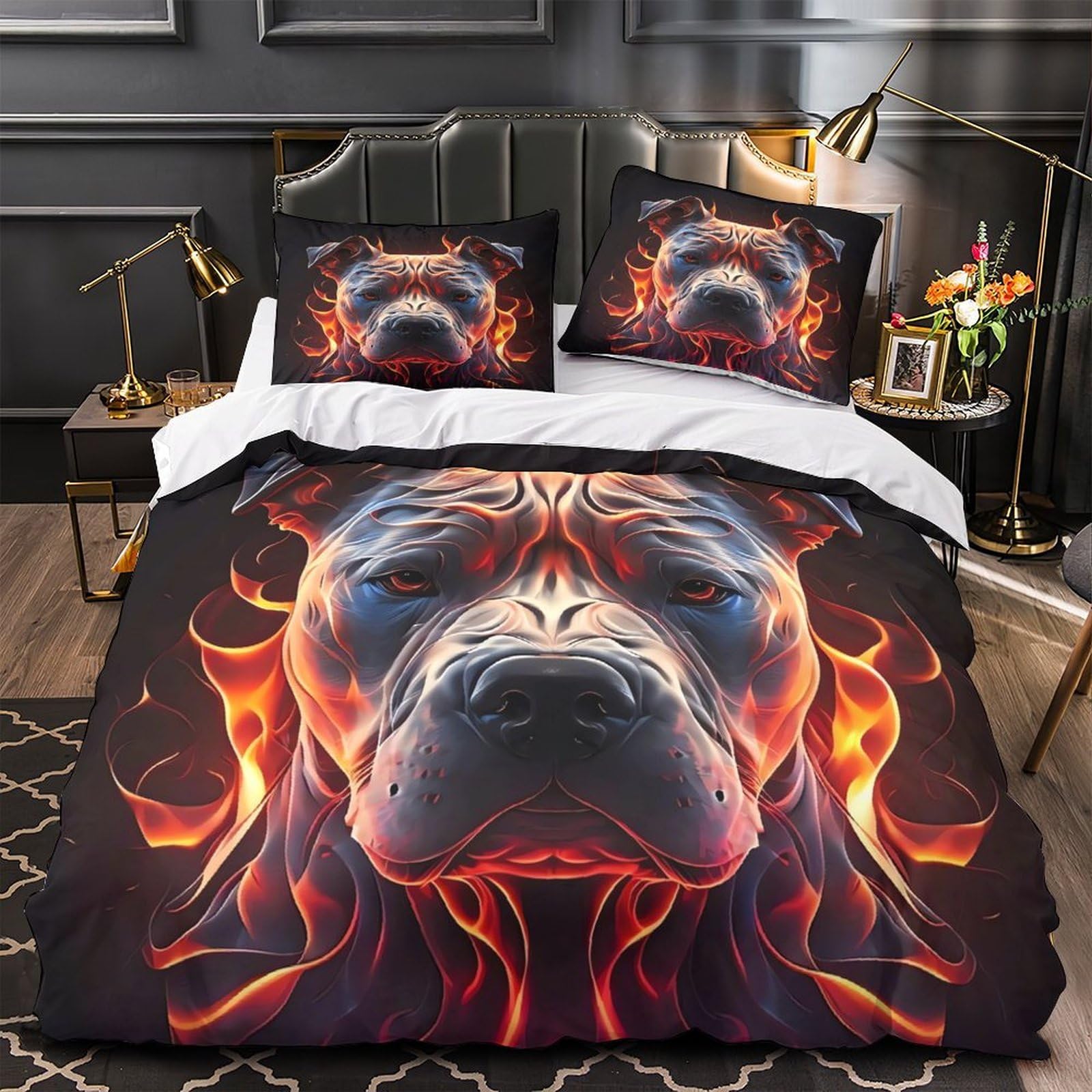 Housse de couette pitbull 3D 135x200 parure de lit microfibre