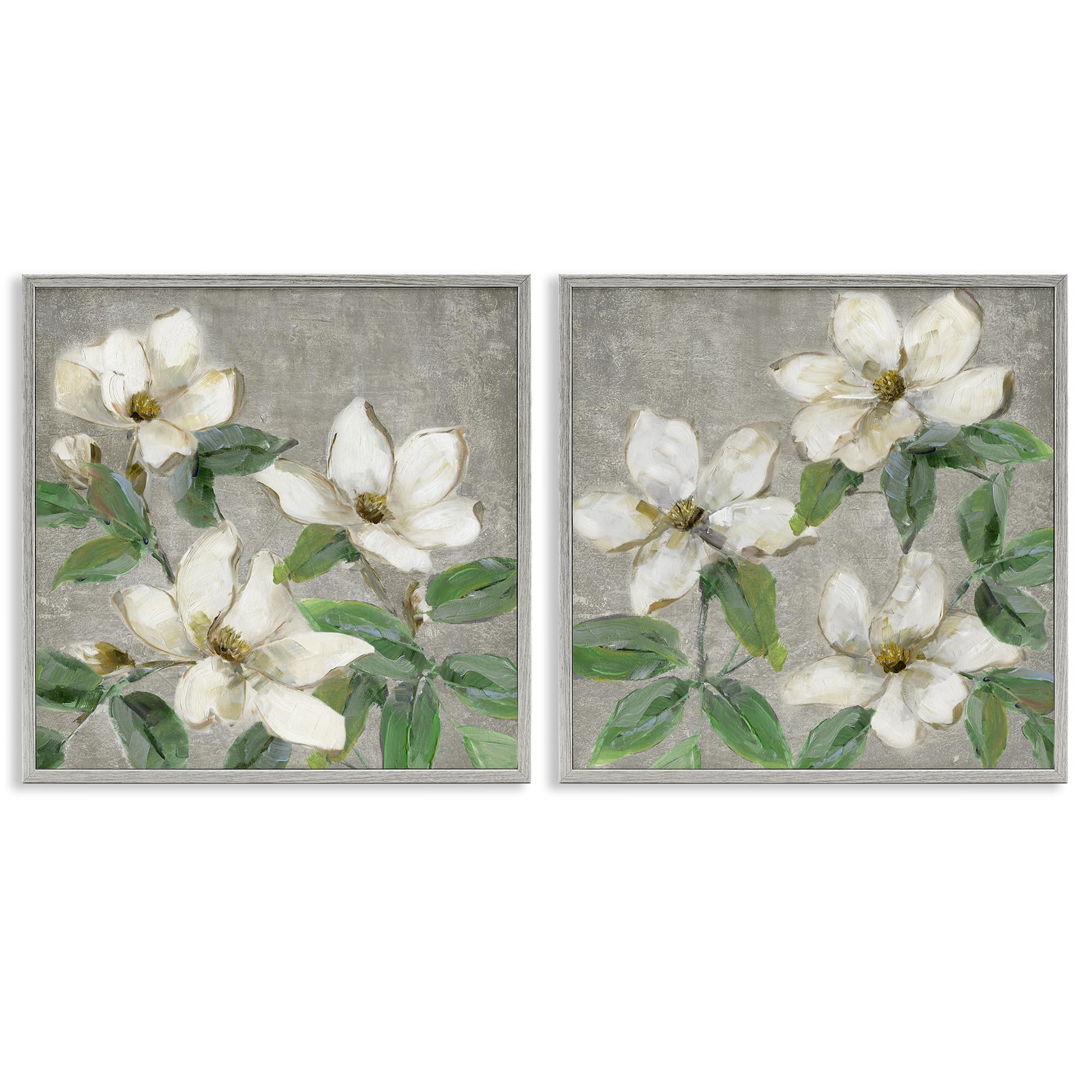 Stupell Industries 'Blooming Ivory Magnolias', 2pc Framed Giclee Art Set 2, Gray, 24 x 24 Inches, Easy to Hang and Sturdy, Made in USA, by Sally Swatland