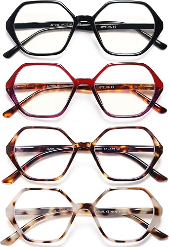 EYEURL Paquete de 4 lentes de lectura con bloqueo de luz azul, diseño vintage, marco en forma de diamante, bisagra de resorte para lectores