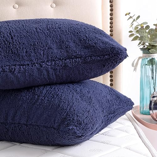 Miniatura 4 de Reafort - Funda de almohada Sherpa (azul marino, funda estándar de 20 pulgadas x 26 pulgadas)