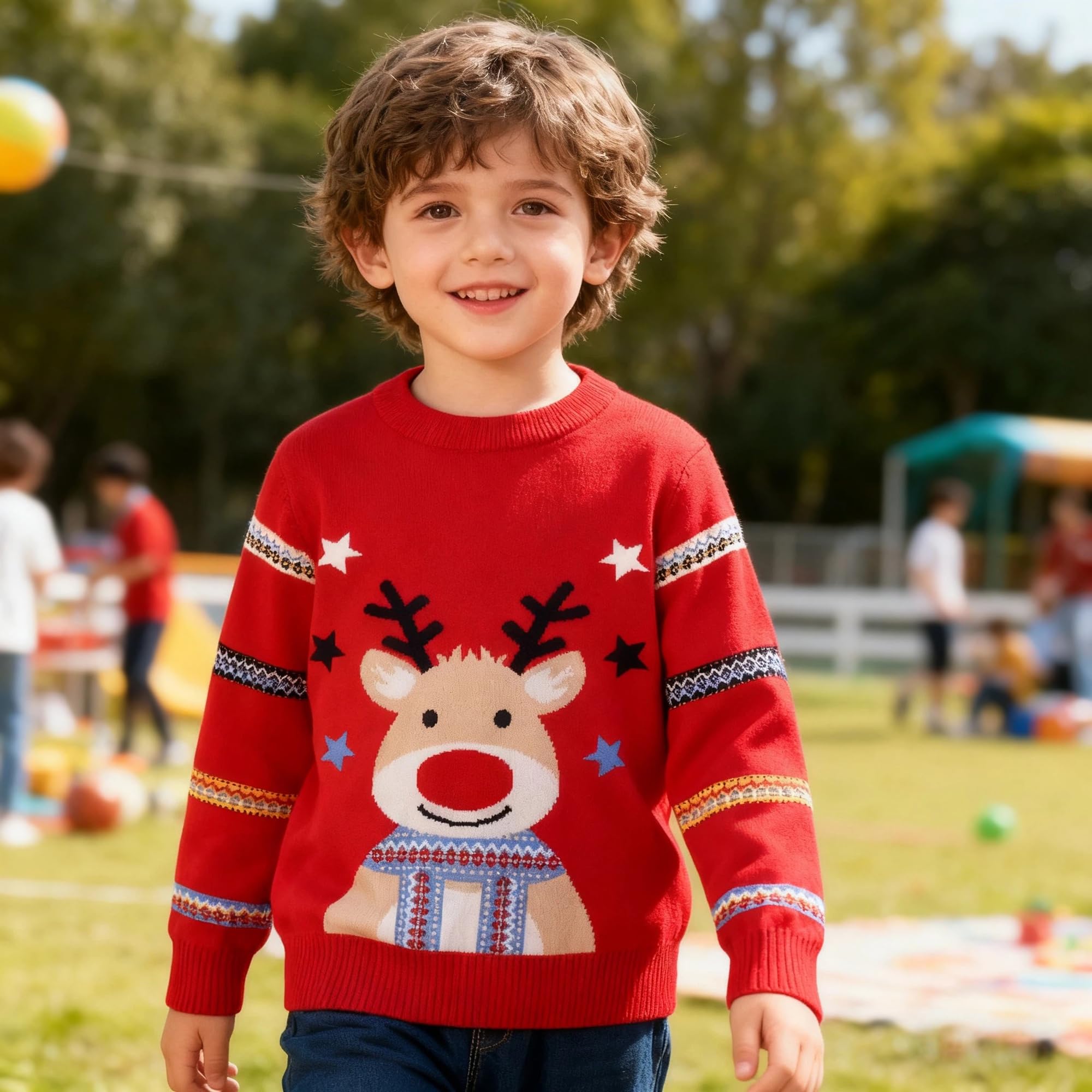 Jersey Navideño Niños Suéter de Punto Cuello Redondo Unisex 2-6 Años