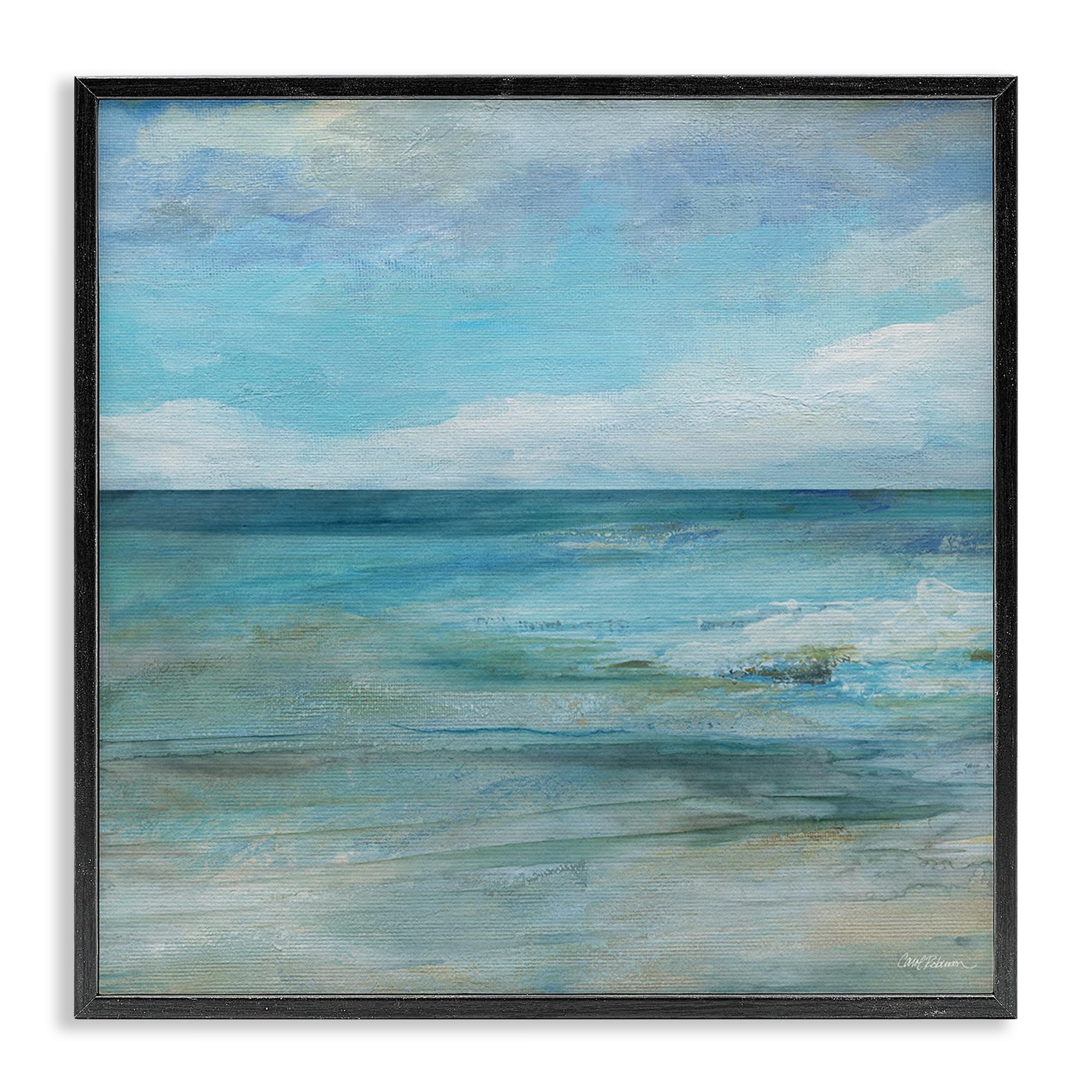 Stupell Industries Midnight Black (Textured) 'Aqua Ocean Horizon Abstract'| Framed Giclee Art