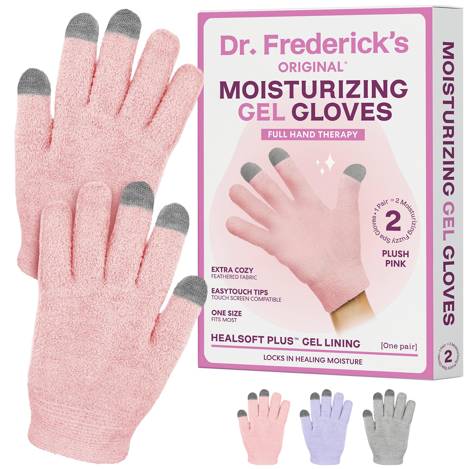 Dr. Frederick’s Original Moisturizing Gel Gloves – Deep Moisturizing and Fast Relief for Dry Hands – Touchscreen-Friendly – Mango Butter, Shea Butter, Jojoba, & Coconut Oil - Plush Pink