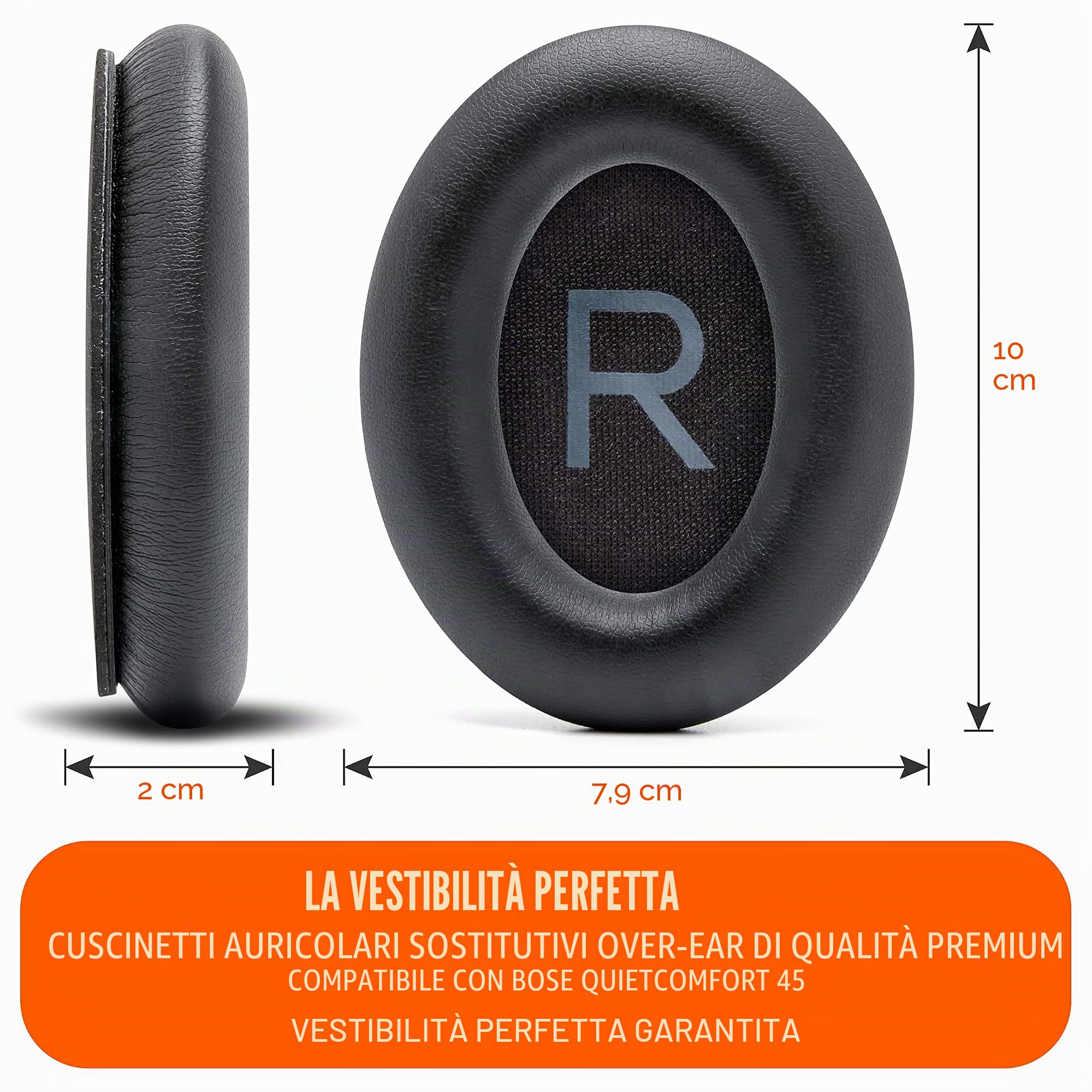 WC PadZ QC45 - Cuscinetti auricolari per Bose QuietComfort 45 / QuietComfort Se/QuietComfort Wireless, realizzati da Wicked Cushions | Cuscino extra spesso | Black