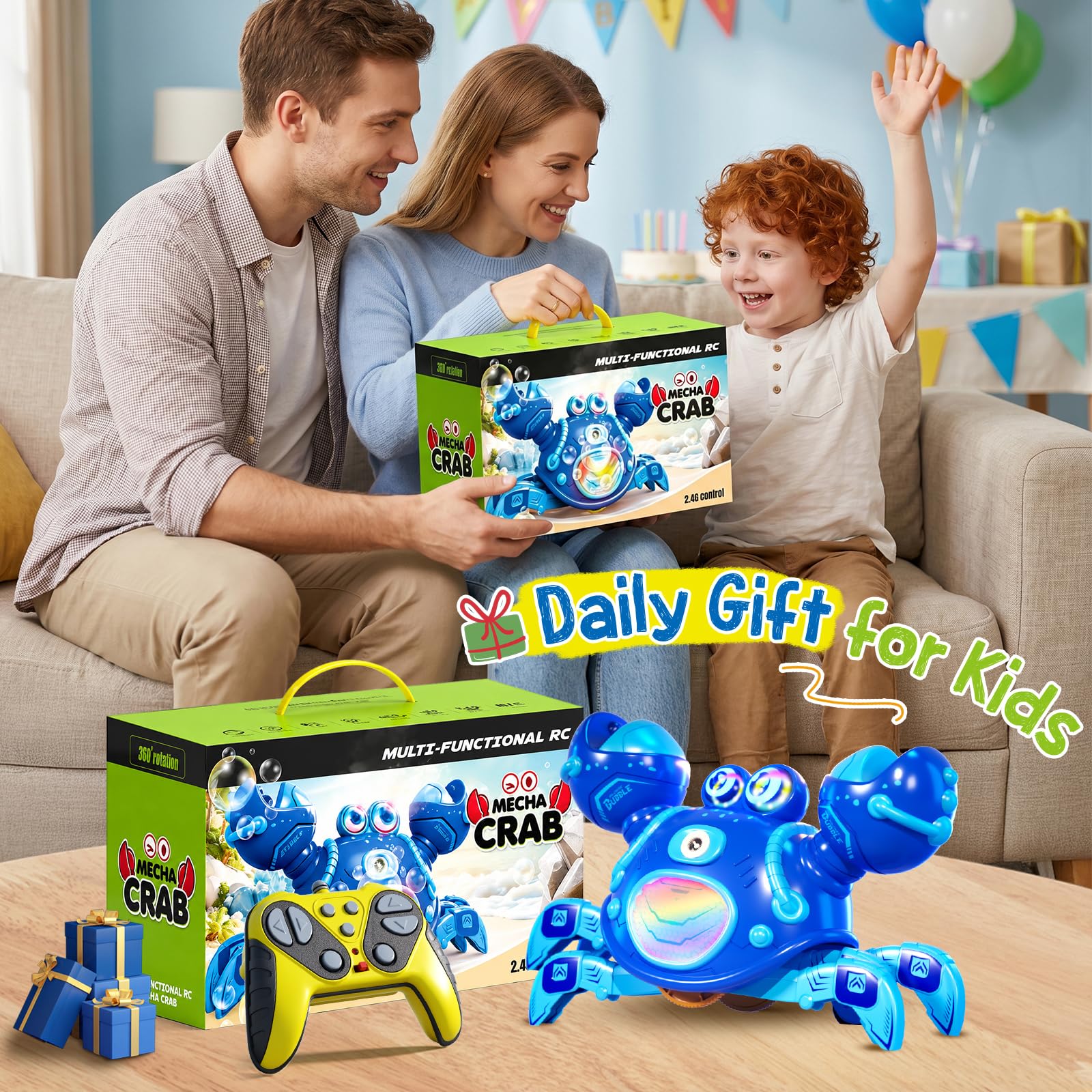Beria Electric Bubble Machine for Kids 3-12 Year Old: Crab Bubble Machine Sound Toy Lights Up Bubble Blower Gifts for Toddler Baby Age 3 4 5 6 7 8 Birthday Presents Indoor Garden Bubble Toy Party - Image 6