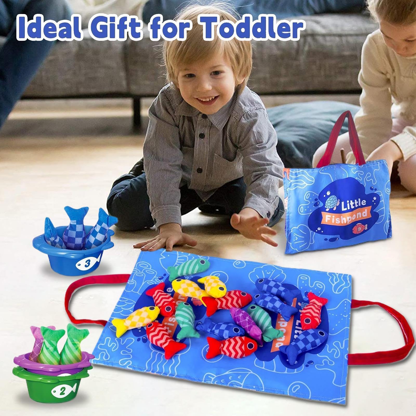 Ecofocet Juego De Pesca Montessori Para Bebés De 1 A 3 Años – 18 Peces De Tela