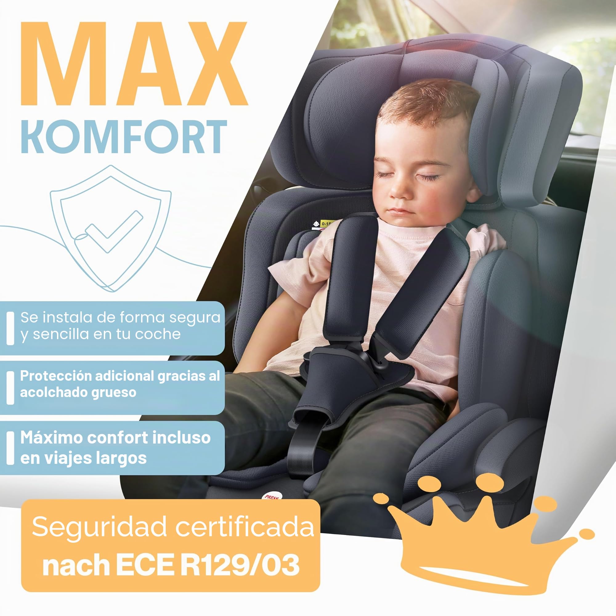 KIDIZ Asiento infantil para coche, grupo 1+2+3, 9-36 kg, cinturón de seguridad de 5 puntos, asiento de coche, reposacabezas ajustable (antracita, asiento para niños)