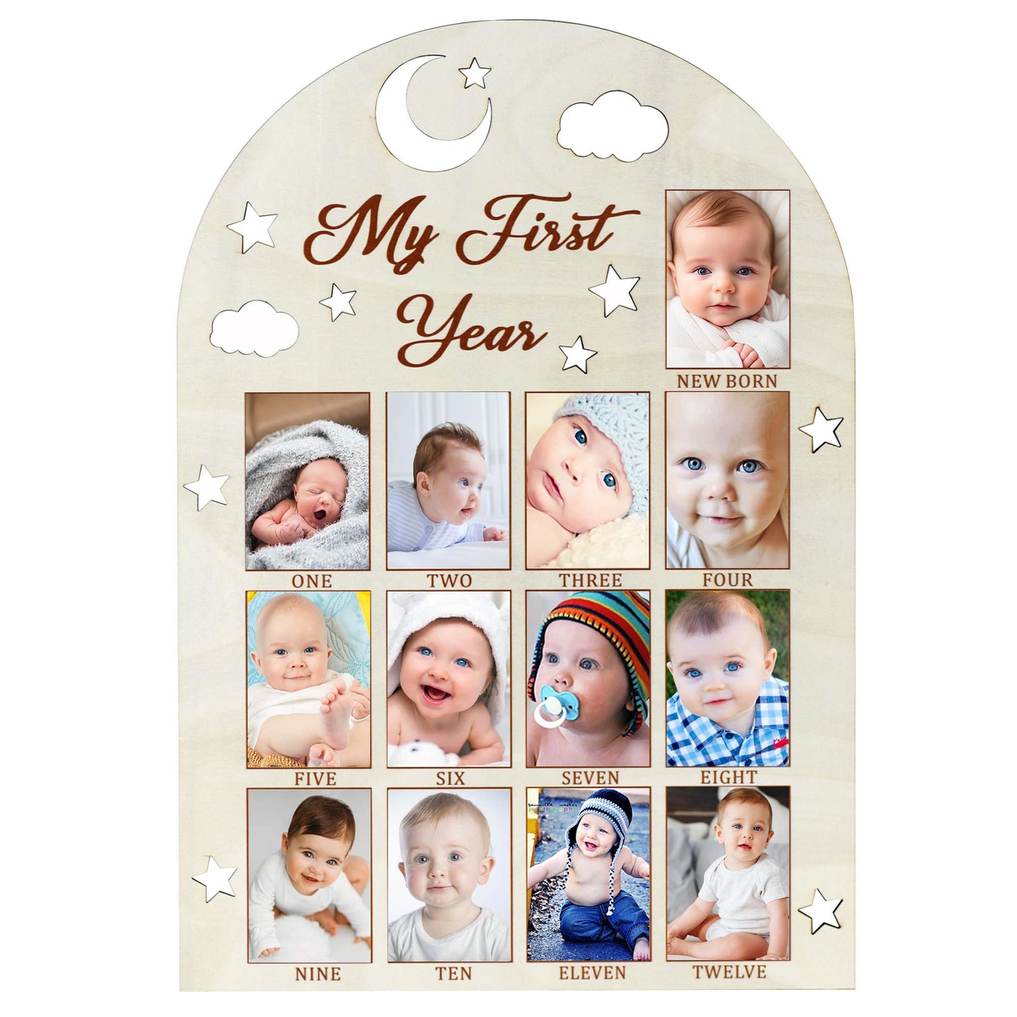 Tableau photo en bois My First Year avec découpe 3D pour bébé de 12 mois, cadre photo pour décoration de premier anniversaire de fille/garçon, tableau photo en bois, tableau photo important