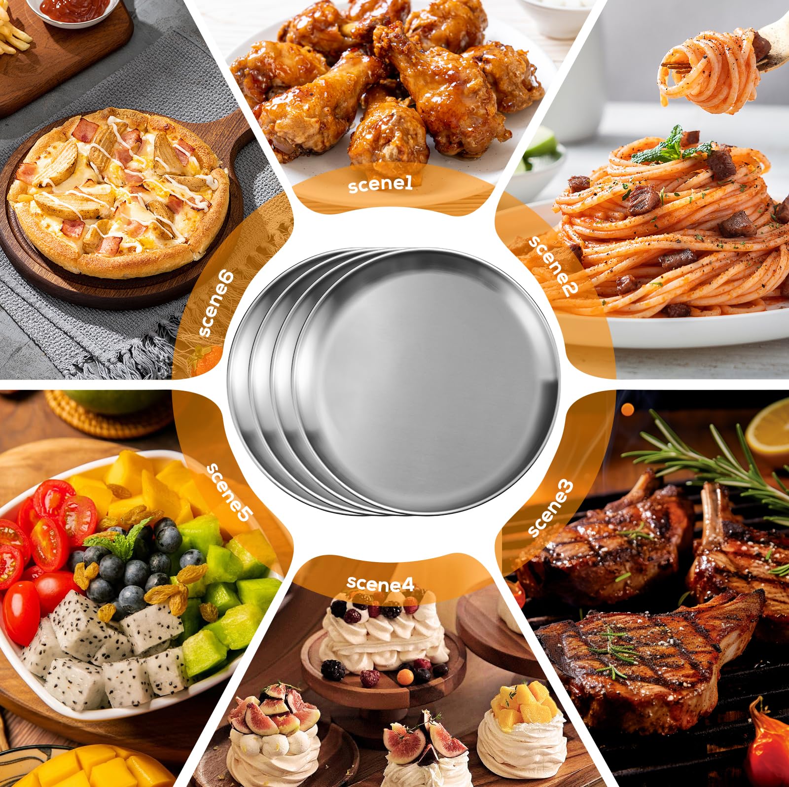 BORDEAG Lot de 4 moules à pizza ronds en acier inoxydable - 30 cm - Pour cuire au four, pizzas et tartes flambées - Passe au lave-vaisselle