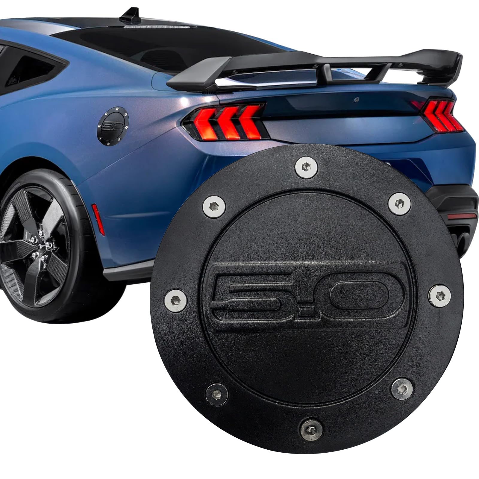 Autrix Gas Cap Cover For 2024 2025 Ford Mustang Gas Tank Covers with Logo Fuel Tank Cap Accessories Frosted Black