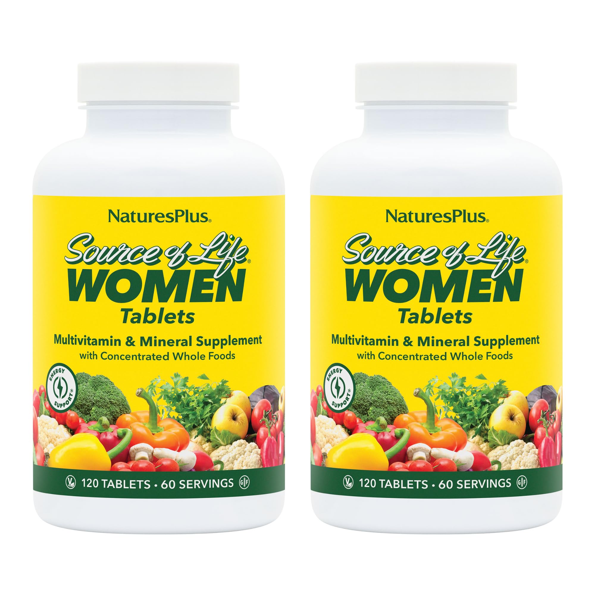 NaturesPlus Source of Life Women - 120 Tablets, Pack of 2 - Multi-Vitamin & Mineral Supplement - with Iron, Calcium, Folate & Lutein - Gluten Free, Vegetarian - 120 Total Servings