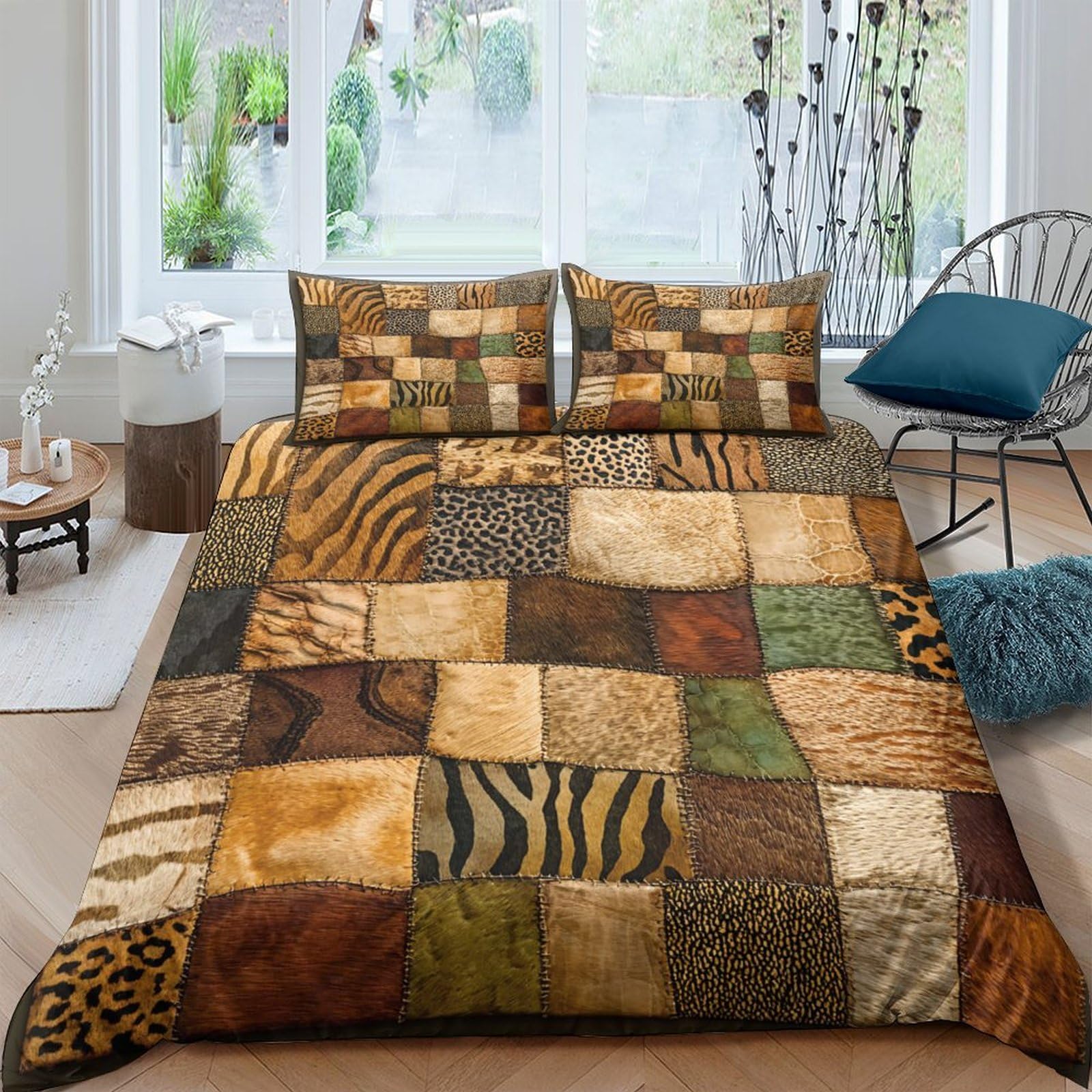 Ctjqhvkz Style-2 3D Printed Patchwork Animal Skin Fitted Sheet Microfiber Soft Breathable Jungle Pattern Mattress Cover For Bedroom Guest Room Decor Single（135X200cm）