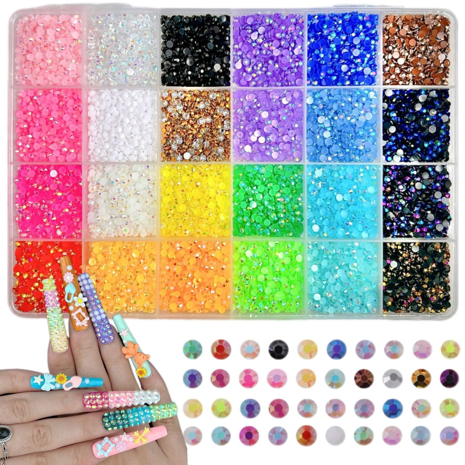Zestaw do bedazzling z klejem i piórem, 24000/30000/32000 szt. żywicy żelowej z kryształkami do bedazzling, wielokolorowe kryształki płaskie z 3 szt. kleju 10 ml do DIY artystyki paznokci, rzemiosła